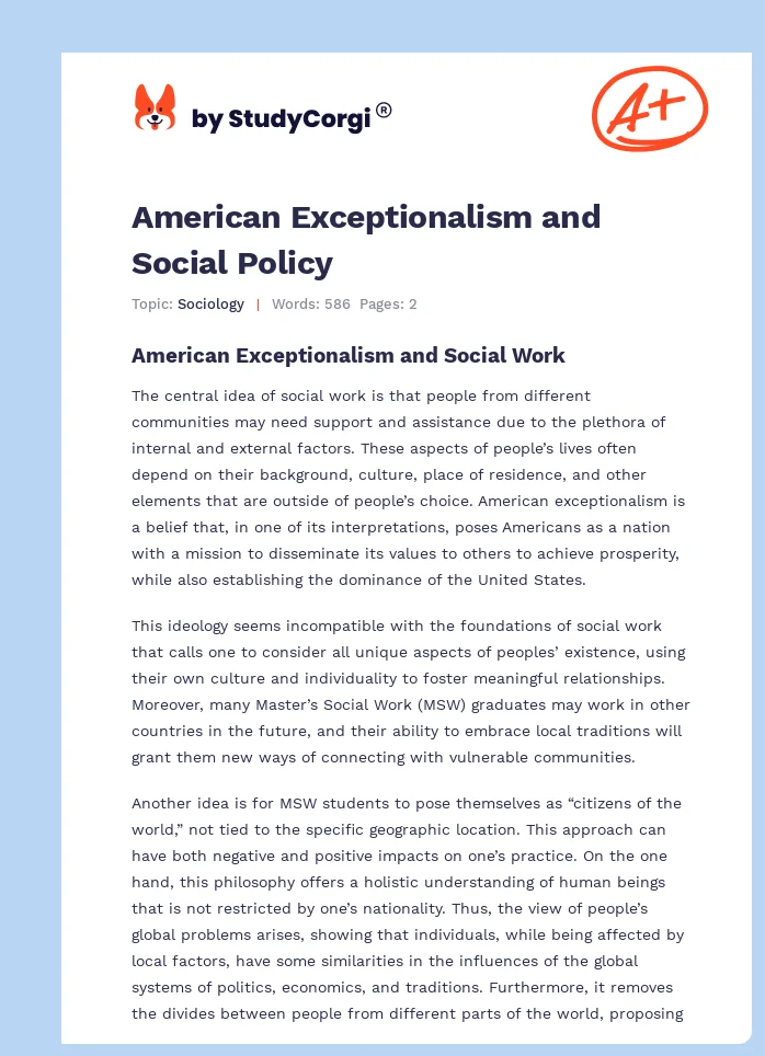 American Exceptionalism and Social Policy. Page 1
