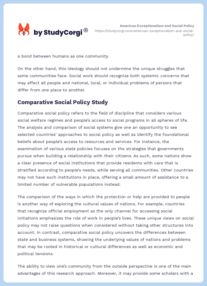 American Exceptionalism and Social Policy. Page 2