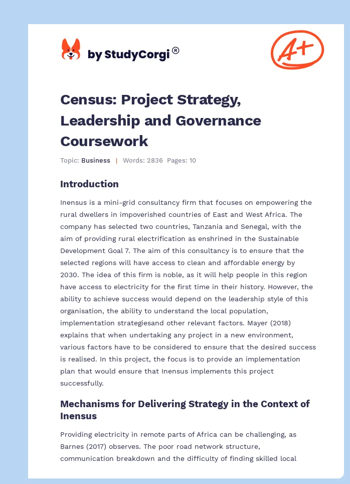 Census: Project Strategy, Leadership and Governance Coursework. Page 1