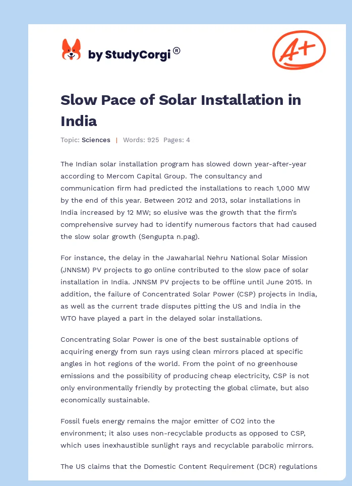 Slow Pace of Solar Installation in India. Page 1