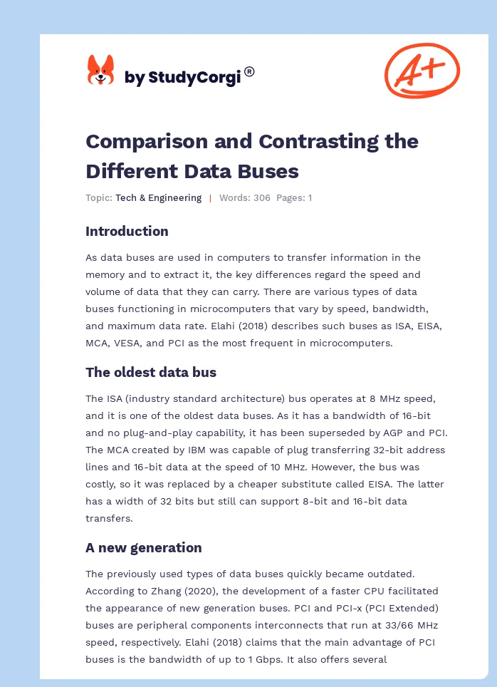Comparison and Contrasting the Different Data Buses. Page 1