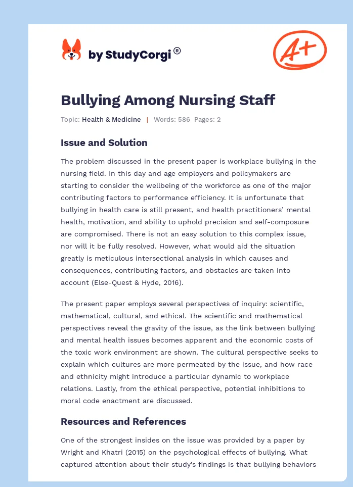 Bullying Among Nursing Staff. Page 1