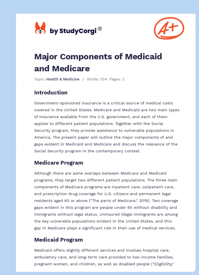 Major Components of Medicaid and Medicare. Page 1