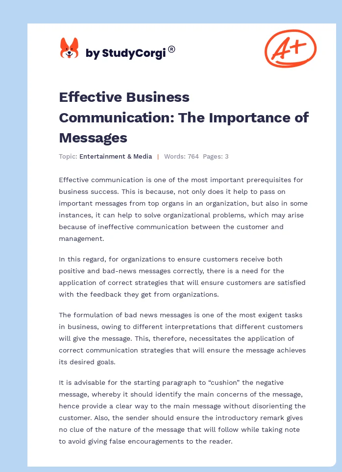 Effective Business Communication: The Importance of Messages. Page 1