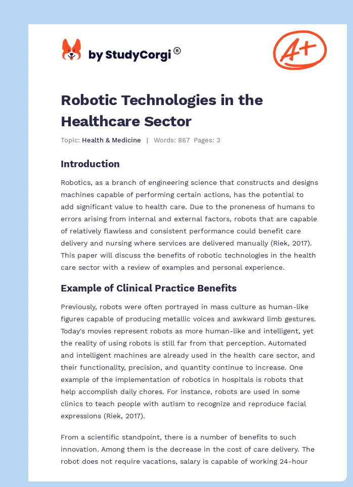 Robotic Technologies in the Healthcare Sector. Page 1