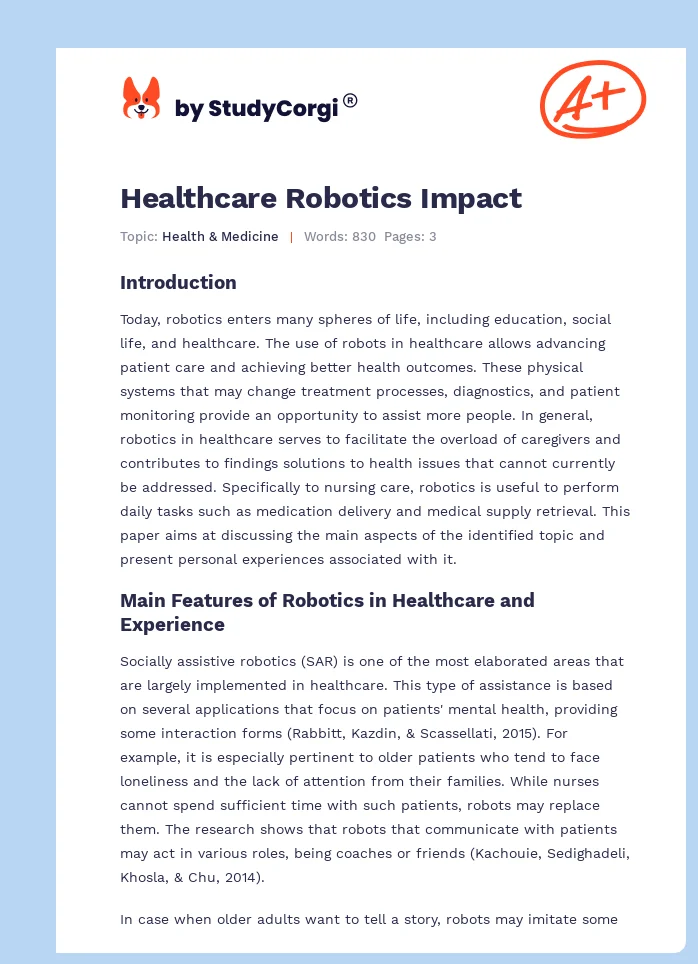 Healthcare Robotics Impact. Page 1