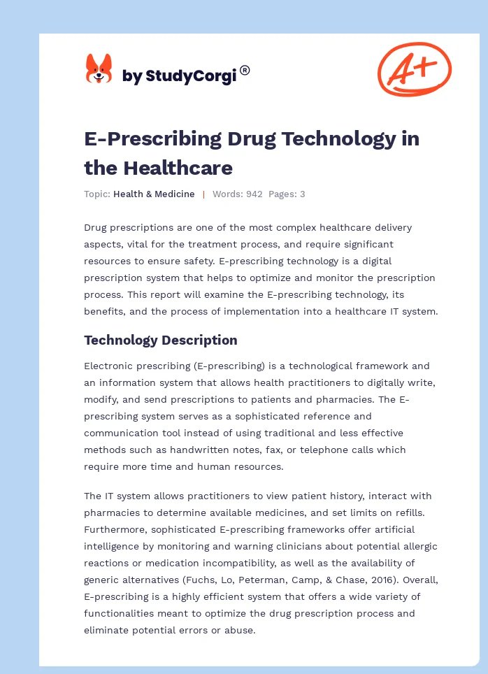 E-Prescribing Drug Technology in the Healthcare. Page 1