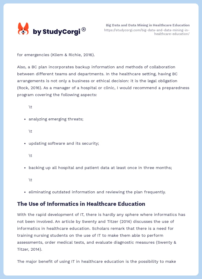 Big Data and Data Mining in Healthcare Education. Page 2