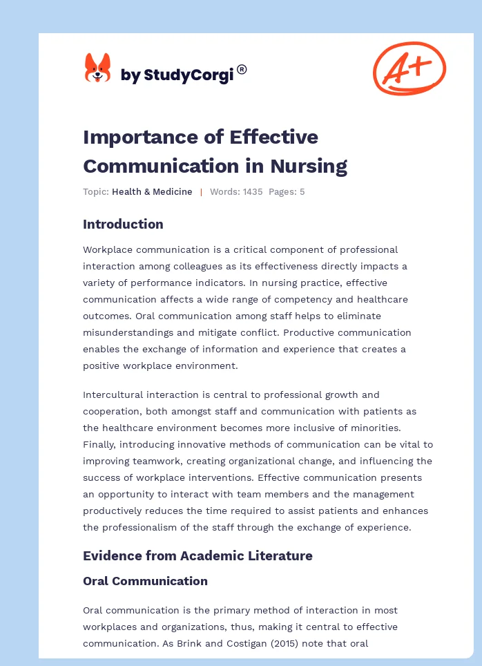 Importance of Effective Communication in Nursing. Page 1