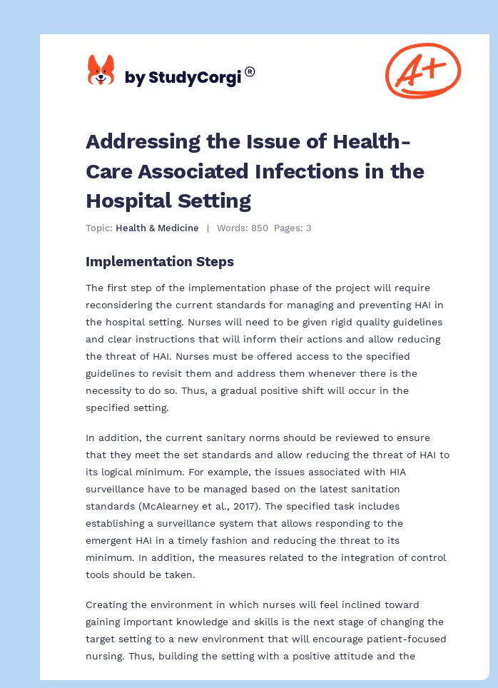 Addressing the Issue of Health-Care Associated Infections in the Hospital Setting. Page 1