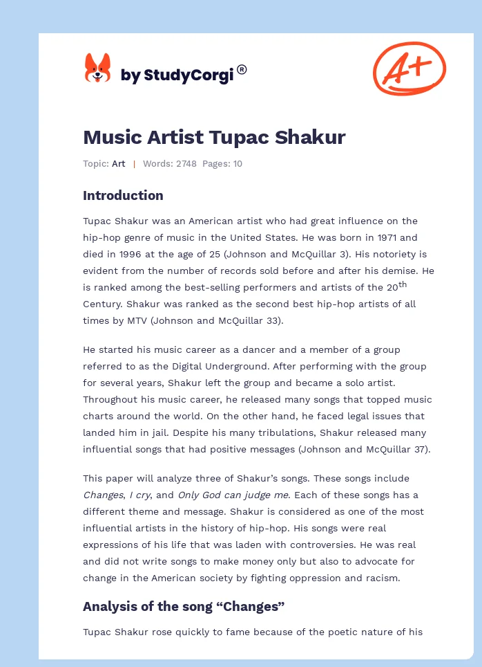 Music Artist Tupac Shakur. Page 1