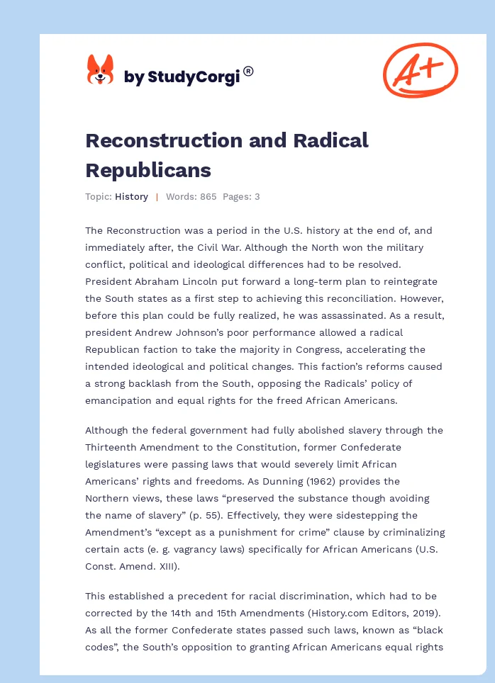 Reconstruction and Radical Republicans. Page 1