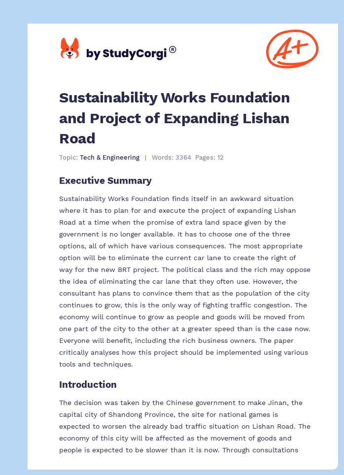 Sustainability Works Foundation and Project of Expanding Lishan Road. Page 1