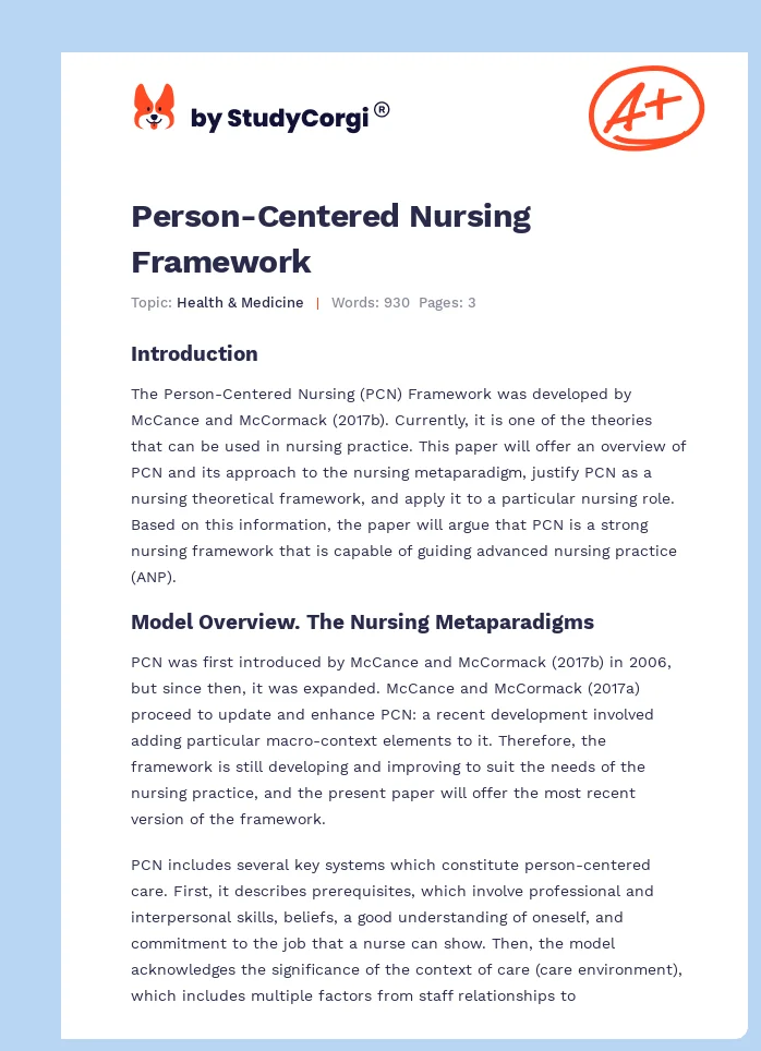 Person-Centered Nursing Framework. Page 1