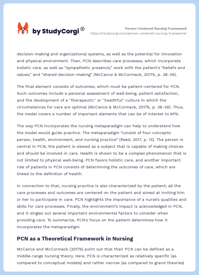 Person-Centered Nursing Framework. Page 2