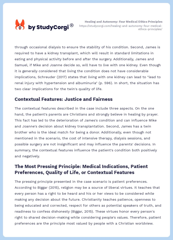 Healing and Autonomy: Four Medical Ethics Principles. Page 2