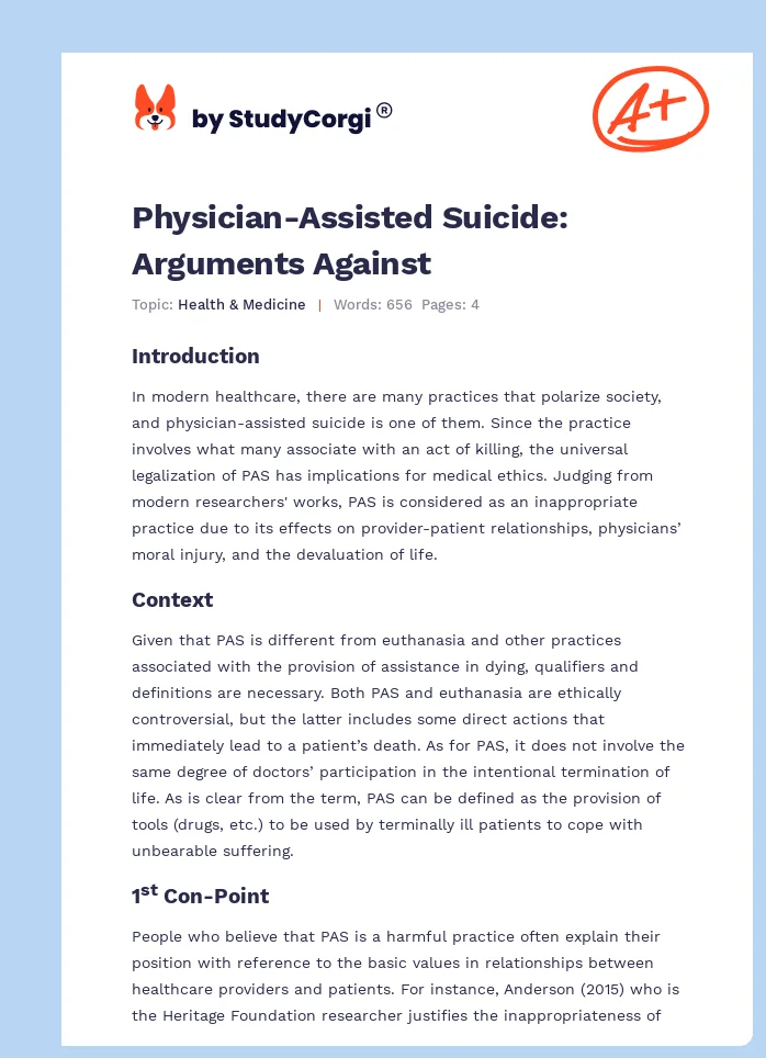Physician-Assisted Suicide: Arguments Against. Page 1