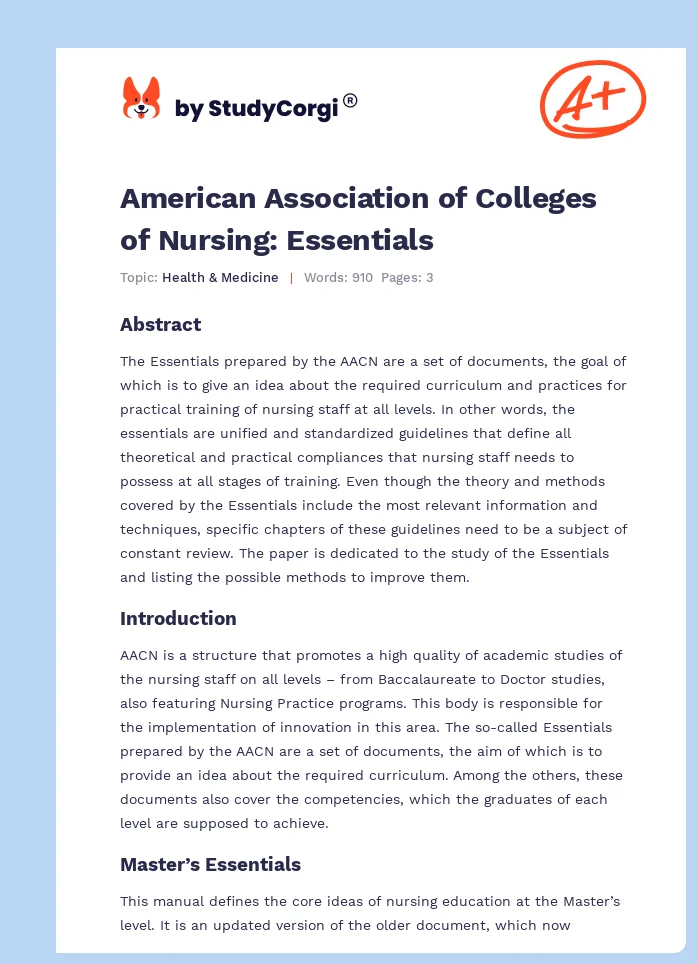 American Association of Colleges of Nursing: Essentials. Page 1
