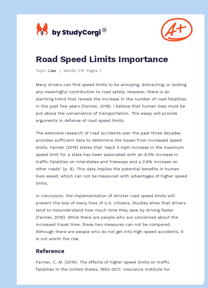 Road Speed Limits Importance. Page 1