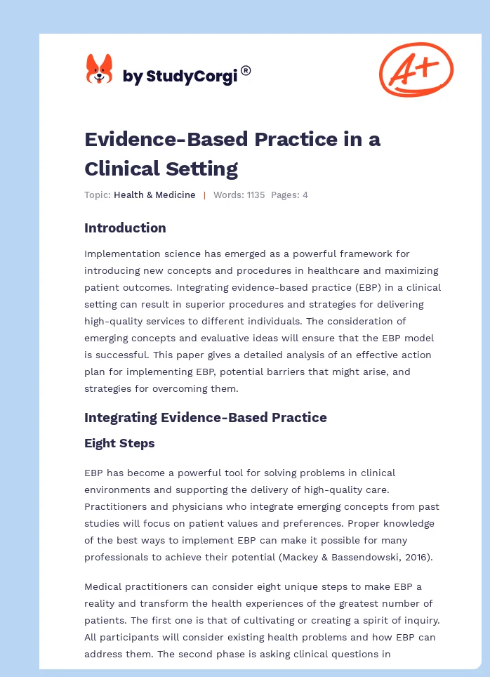 Evidence-Based Practice in a Clinical Setting. Page 1
