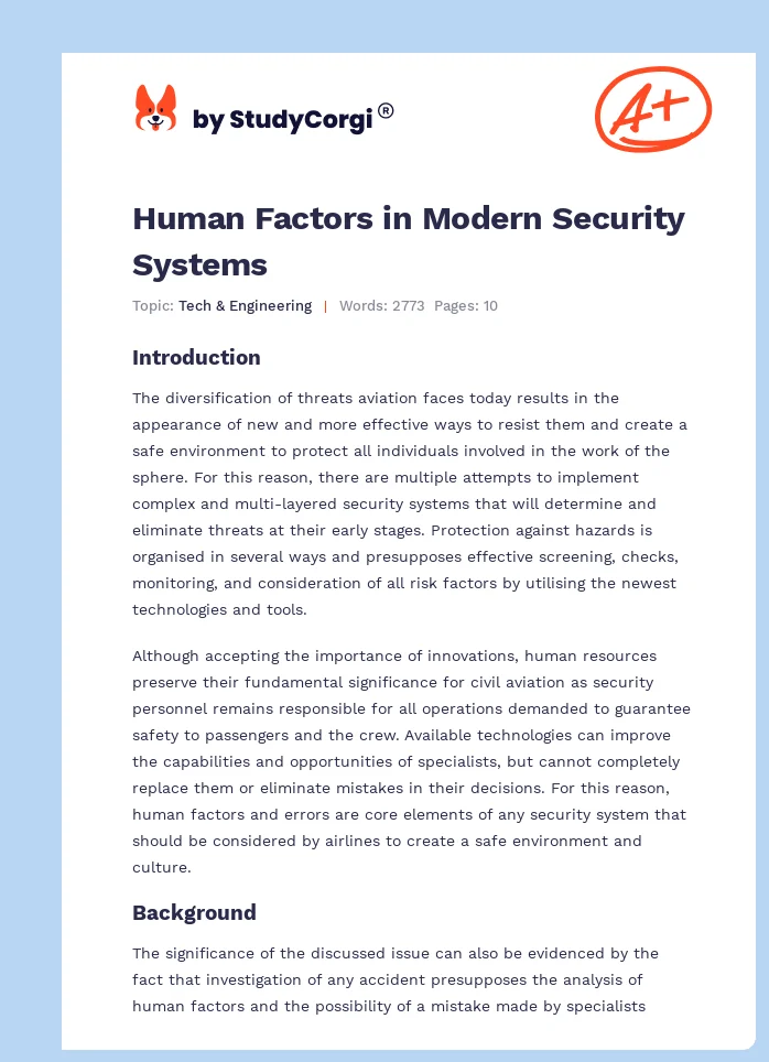 Human Factors in Modern Security Systems. Page 1