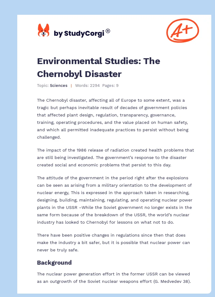 Environmental Studies: The Chernobyl Disaster. Page 1
