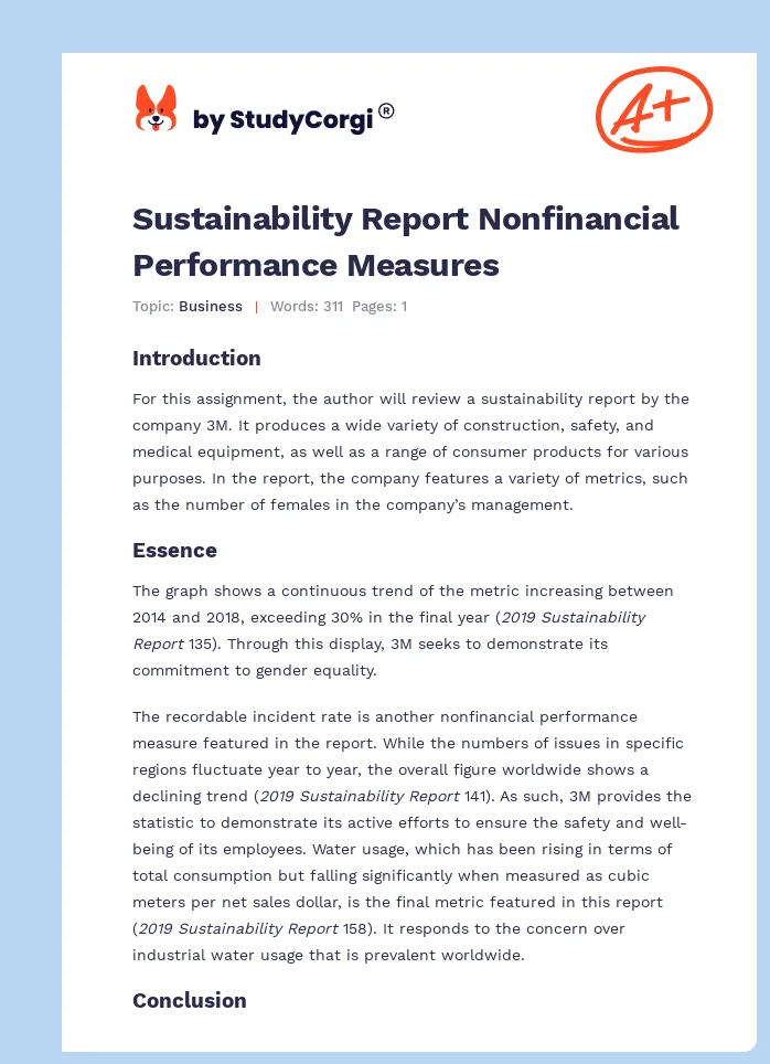 Sustainability Report Nonfinancial Performance Measures. Page 1