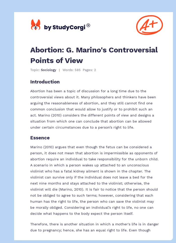 Abortion: G. Marino's Controversial Points of View. Page 1