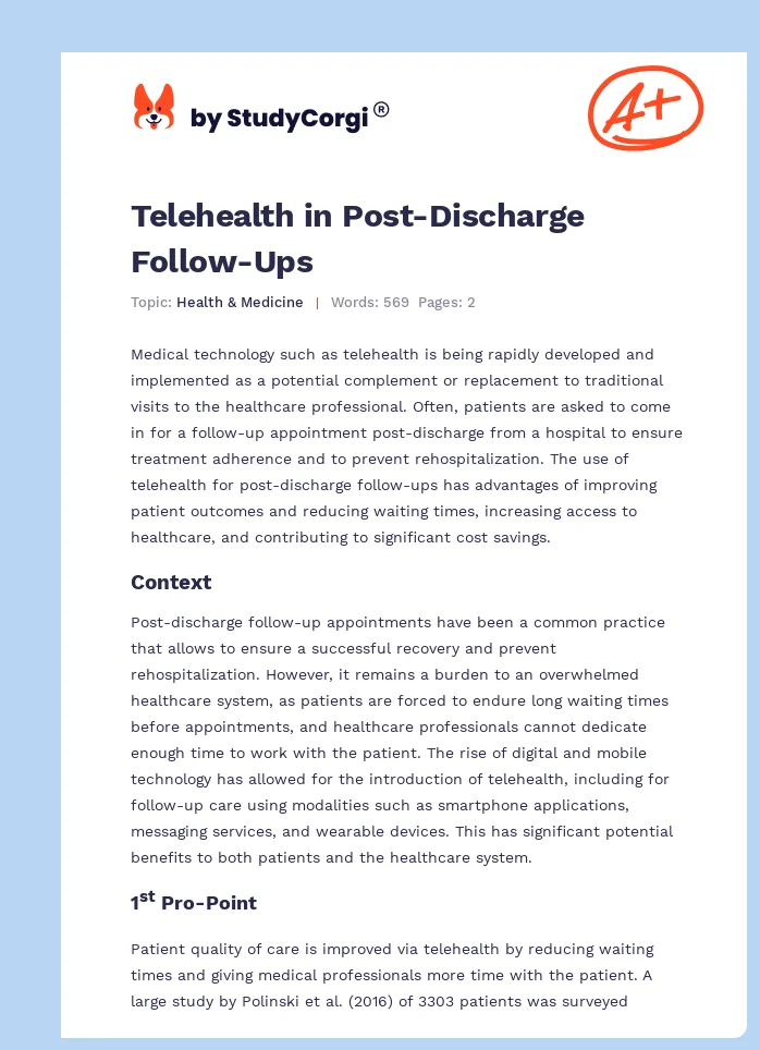 Telehealth in Post-Discharge Follow-Ups. Page 1