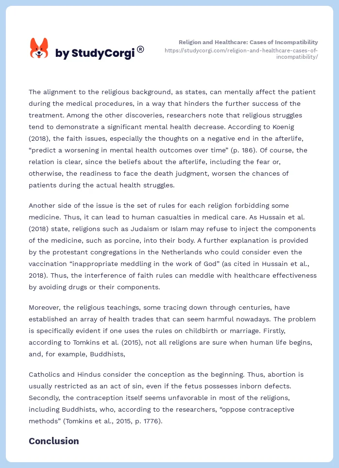 Religion and Healthcare: Cases of Incompatibility. Page 2