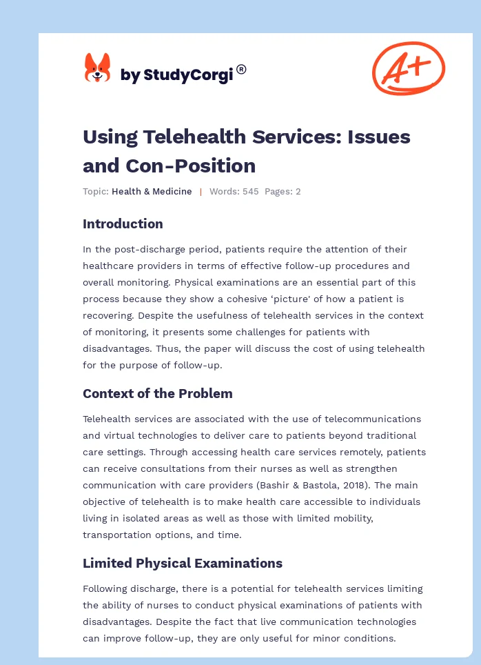 Using Telehealth Services: Issues and Con-Position. Page 1