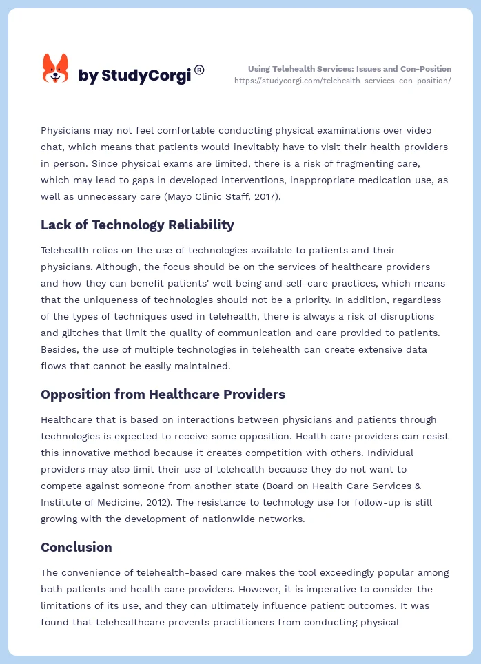 Using Telehealth Services: Issues and Con-Position. Page 2