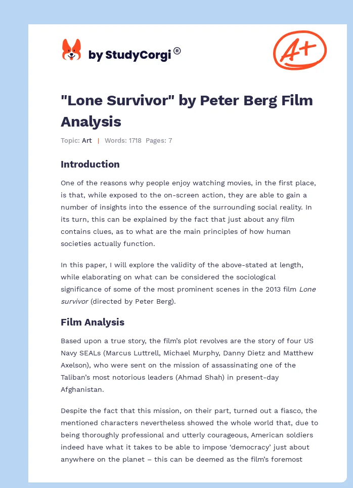 "Lone Survivor" by Peter Berg Film Analysis. Page 1
