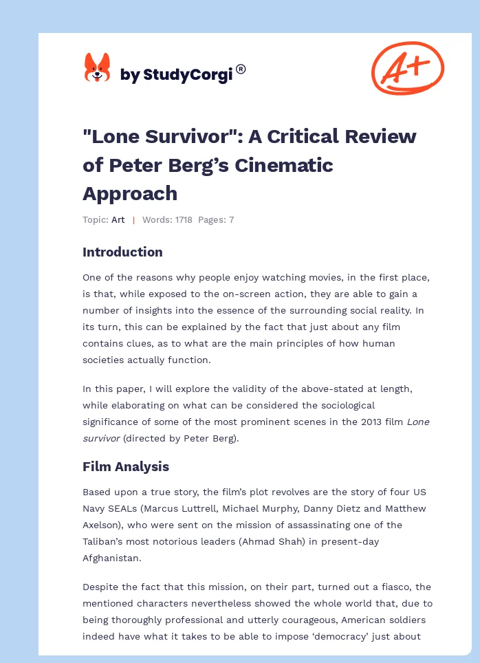 "Lone Survivor": A Critical Review of Peter Berg’s Cinematic Approach. Page 1