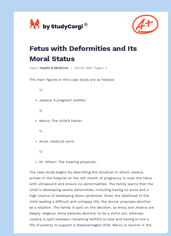 Fetus with Deformities and Its Moral Status. Page 1