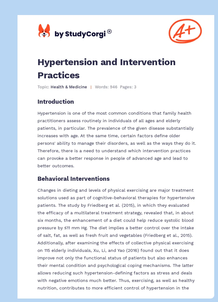 Hypertension and Intervention Practices. Page 1