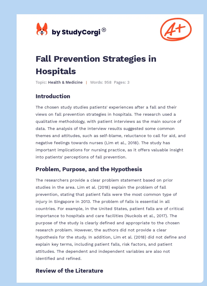Fall Prevention Strategies in Hospitals. Page 1