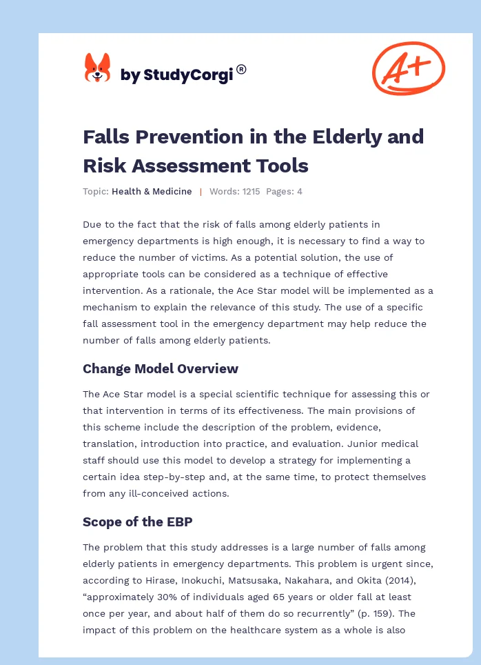 Falls Prevention in the Elderly and Risk Assessment Tools. Page 1