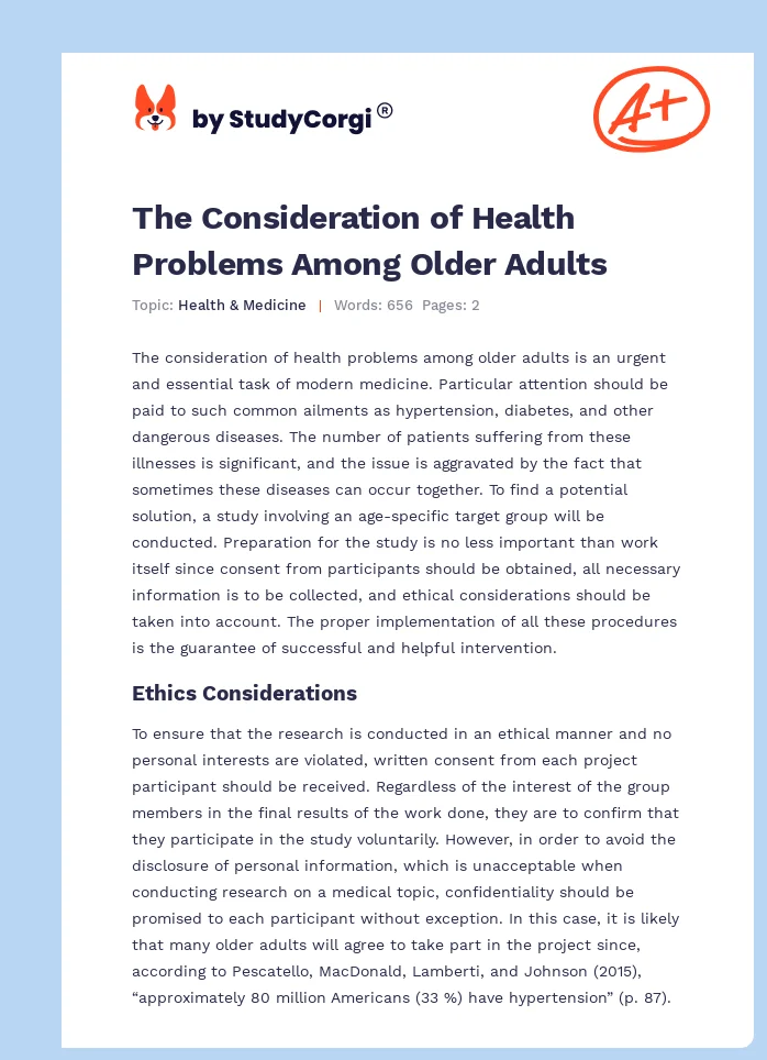 The Consideration of Health Problems Among Older Adults. Page 1