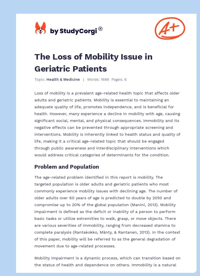 The Loss of Mobility Issue in Geriatric Patients. Page 1