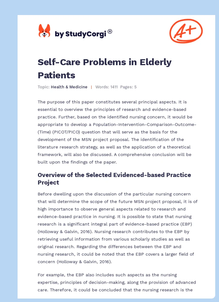 Self-Care Problems in Elderly Patients. Page 1