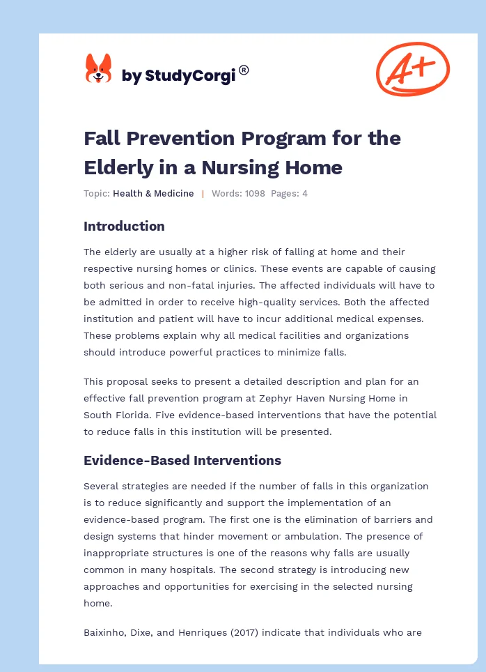 Fall Prevention Program for the Elderly in a Nursing Home. Page 1