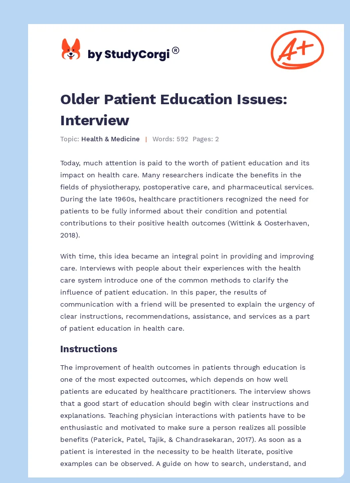 older adults patient education issues essay and interview