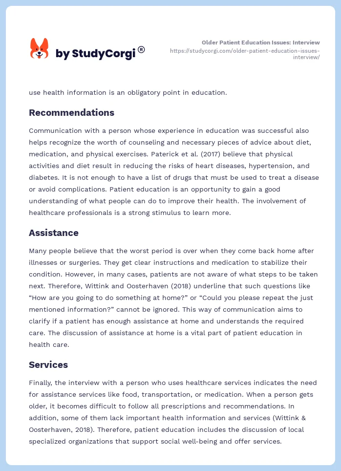 Older Patient Education Issues: Interview. Page 2