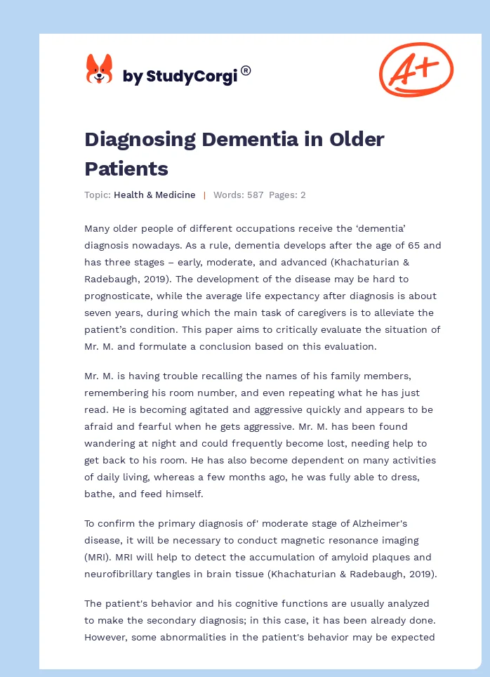 Diagnosing Dementia in Older Patients. Page 1