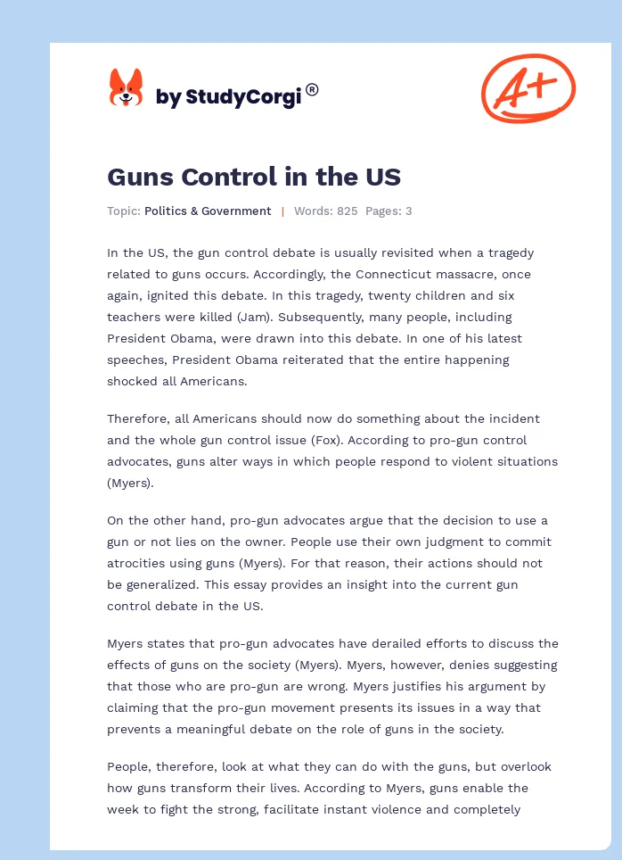 Guns Control in the US. Page 1