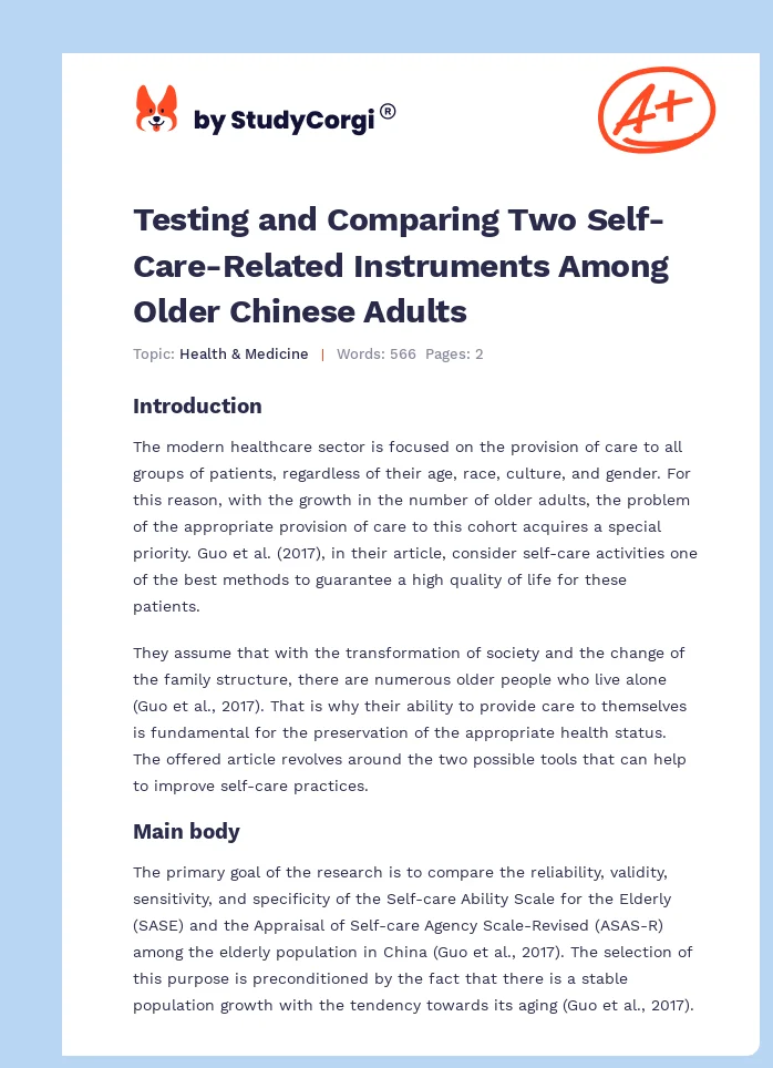 Testing and Comparing Two Self-Care-Related Instruments Among Older Chinese Adults. Page 1