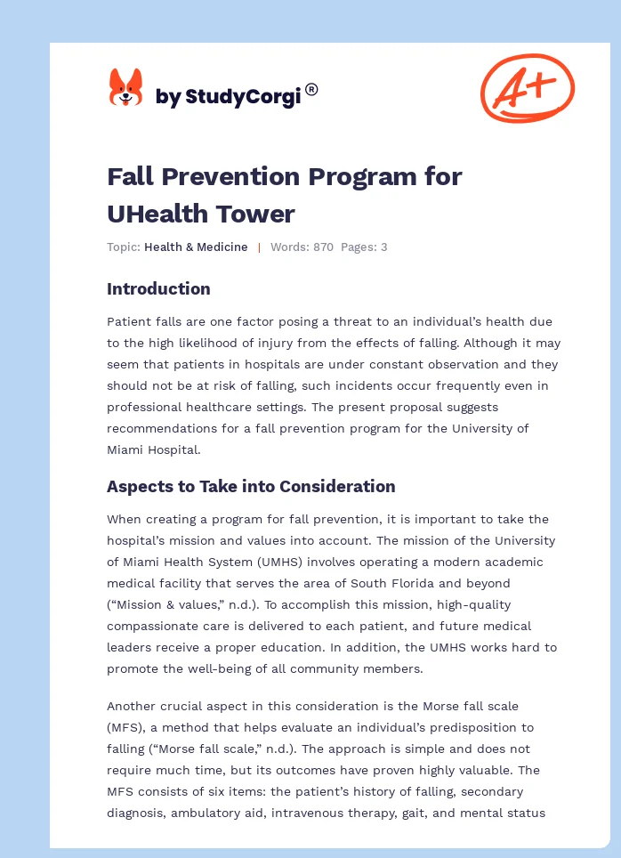Fall Prevention Program for UHealth Tower. Page 1