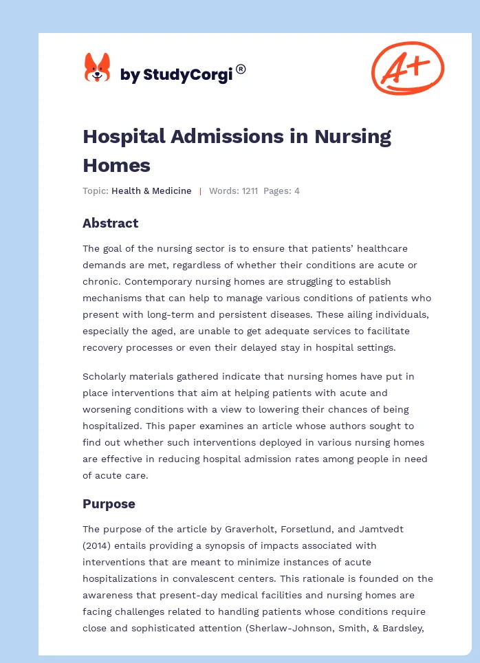 Hospital Admissions in Nursing Homes. Page 1