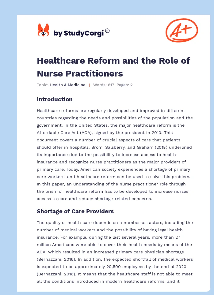 Healthcare Reform and the Role of Nurse Practitioners. Page 1